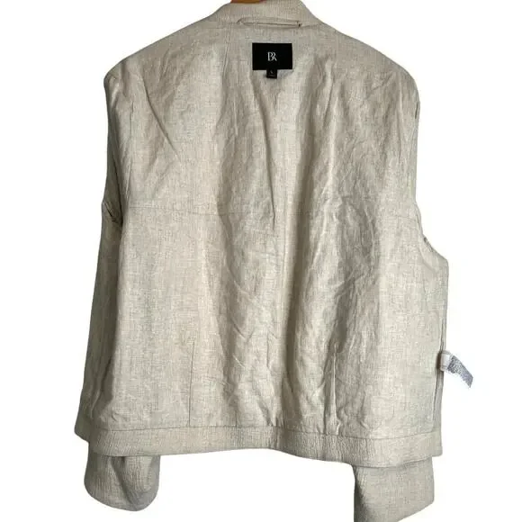BANANA REPUBLIC Bella Bomber Jacket Cotton Linen Full Front Zip Cream W's Large - Picture 9 of 11